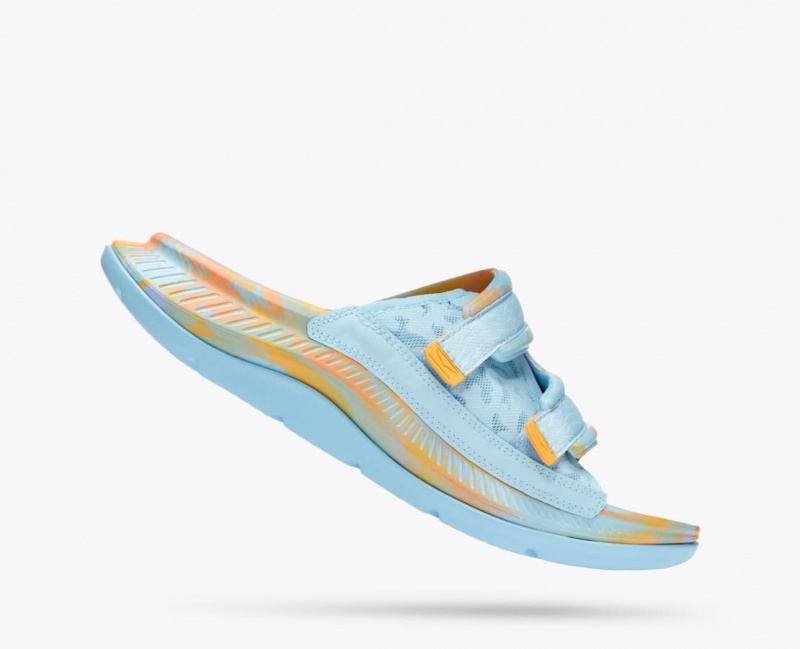 HOKA Ora Luxe Men's Slide Light Blue / Orange | MJL769140