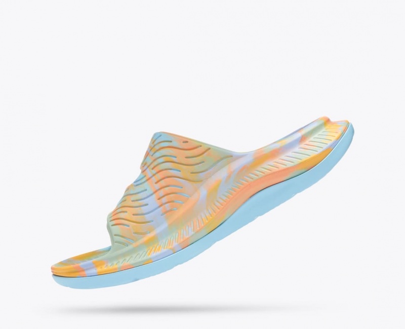 HOKA Ora Luxe Men's Slide Light Blue / Orange | MJL769140