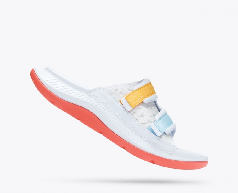 HOKA Ora Luxe Men's Slide White / Orange / Blue | DRT713820