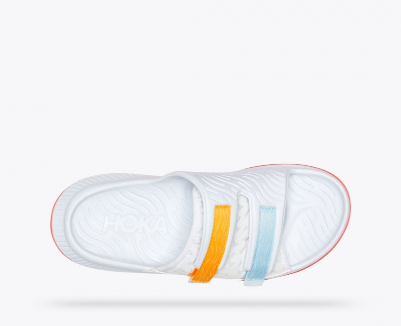 HOKA Ora Luxe Men's Slide White / Orange / Blue | DRT713820