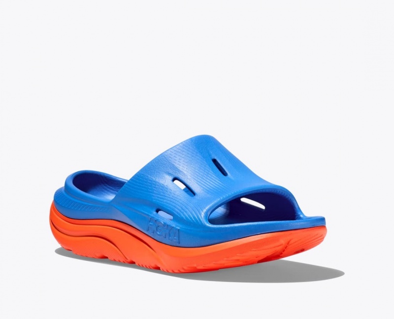 HOKA Ora Recovery 3 Kids' Slides Blue / Orange | SHT591467