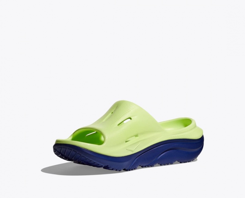 HOKA Ora Recovery 3 Kids' Slides Green / Navy | RQI378609