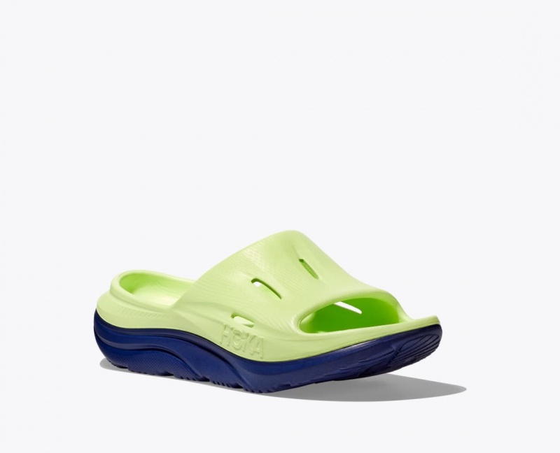 HOKA Ora Recovery 3 Kids' Slides Green / Navy | RQI378609