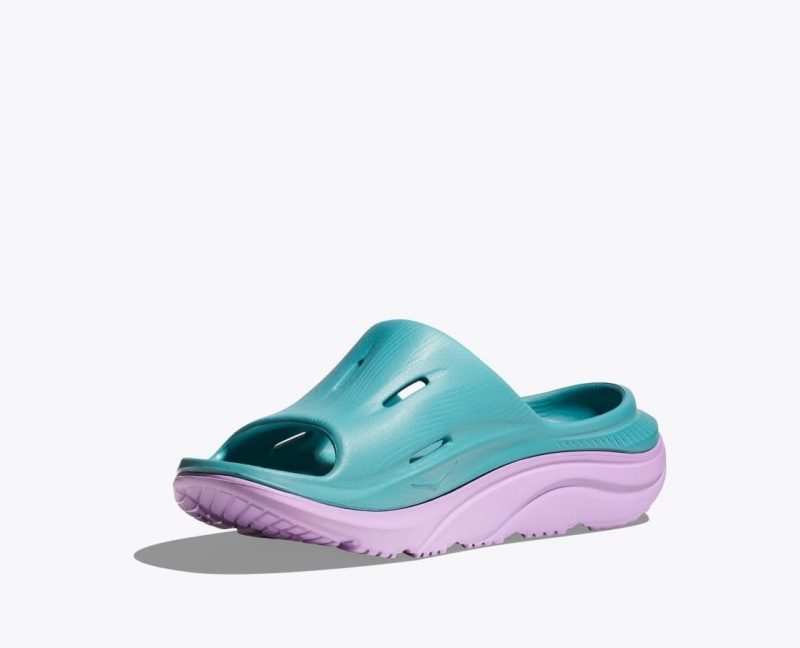 HOKA Ora Recovery 3 Kids' Slides Turquoise / Light Purple | NGK749502