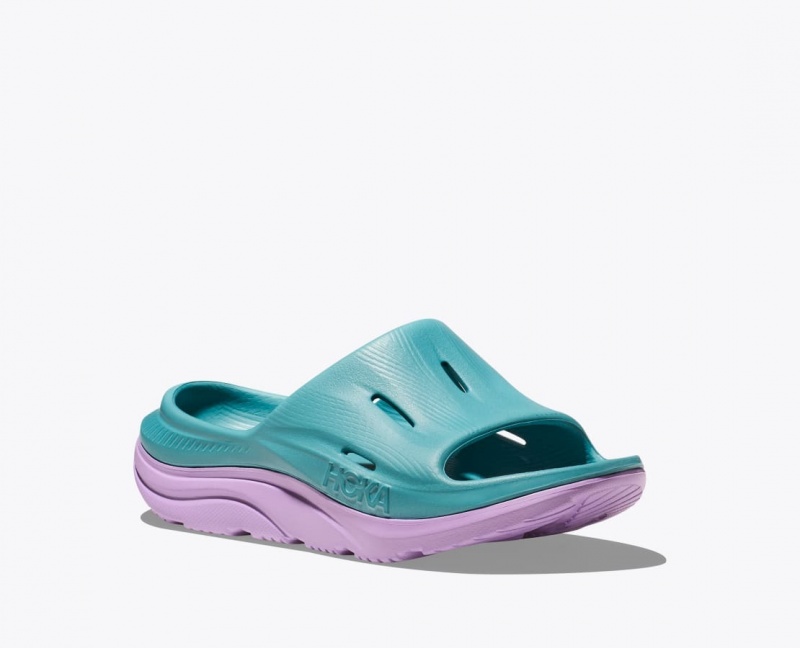 HOKA Ora Recovery 3 Kids' Slides Turquoise / Light Purple | NGK749502