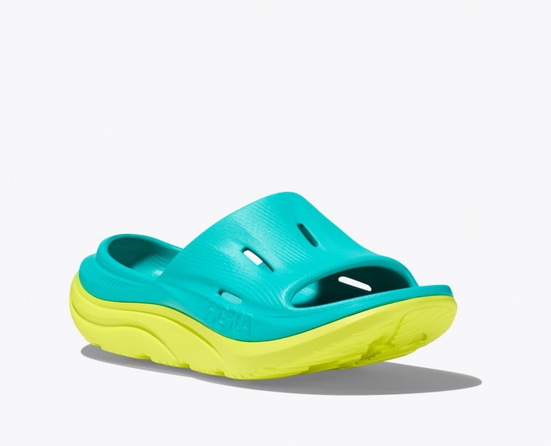 HOKA Ora Recovery 3 Kids' Slides Turquoise / Green | KLC627035