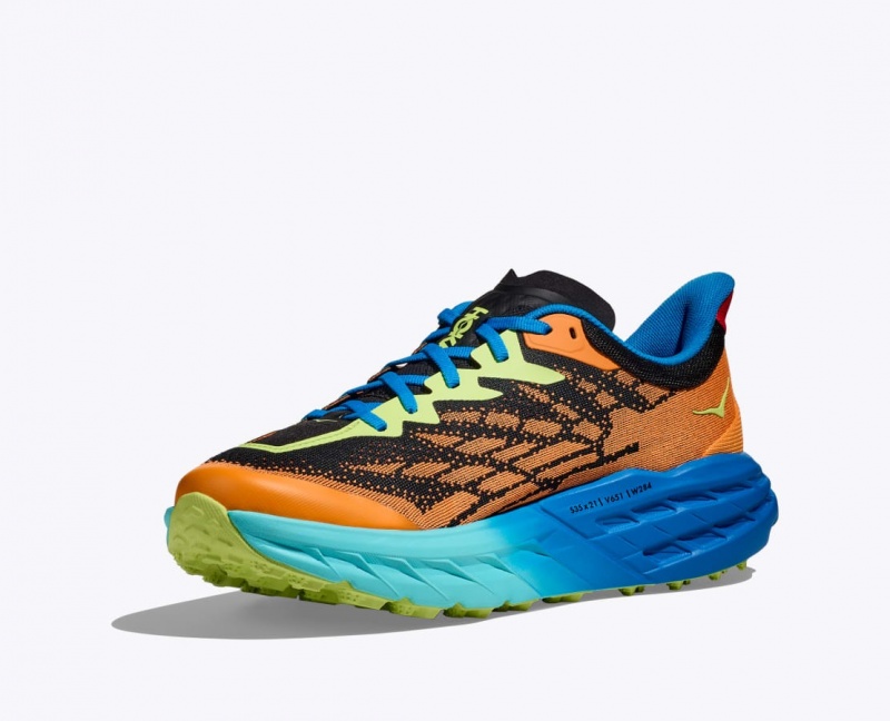 HOKA Speedgoat 5 Men's Trail Running Shoes Orange / Black / Blue | GQH258473