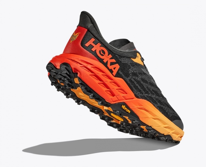 HOKA Speedgoat 5 Men's Trail Running Shoes Black / Orange / Red | DXT201845