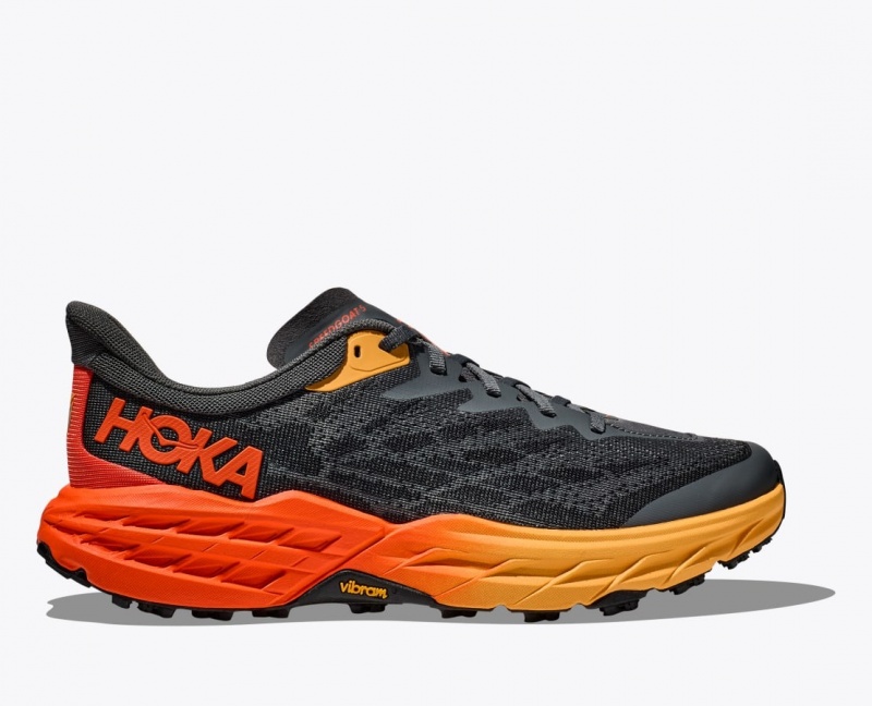 HOKA Speedgoat 5 Men\'s Trail Running Shoes Black / Orange / Red | DXT201845