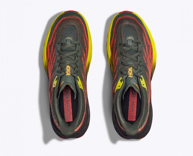 HOKA Speedgoat 5 Men's Trail Running Shoes Black / Red / Yellow | VNF371520