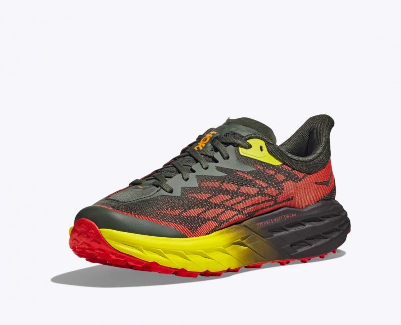 HOKA Speedgoat 5 Men's Trail Running Shoes Black / Red / Yellow | VNF371520