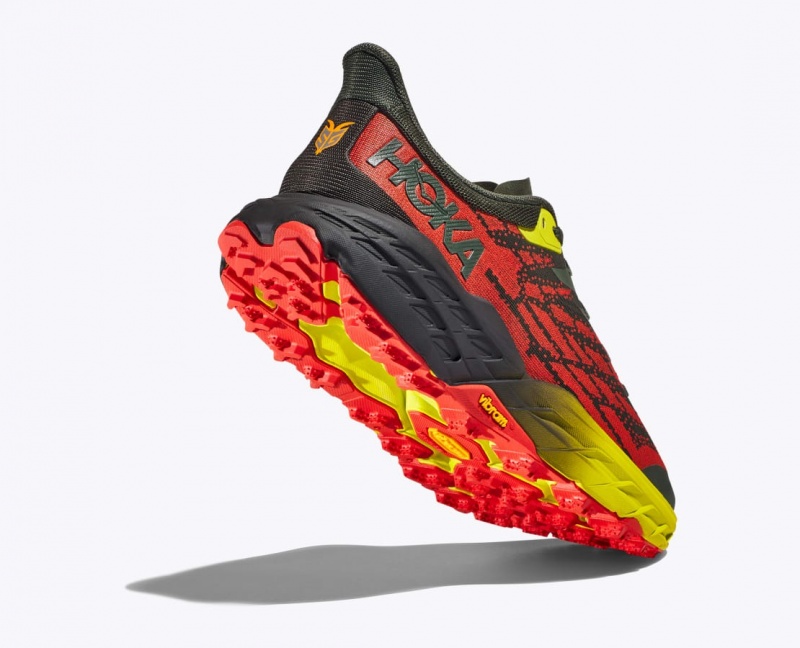 HOKA Speedgoat 5 Men's Trail Running Shoes Black / Red / Yellow | VNF371520