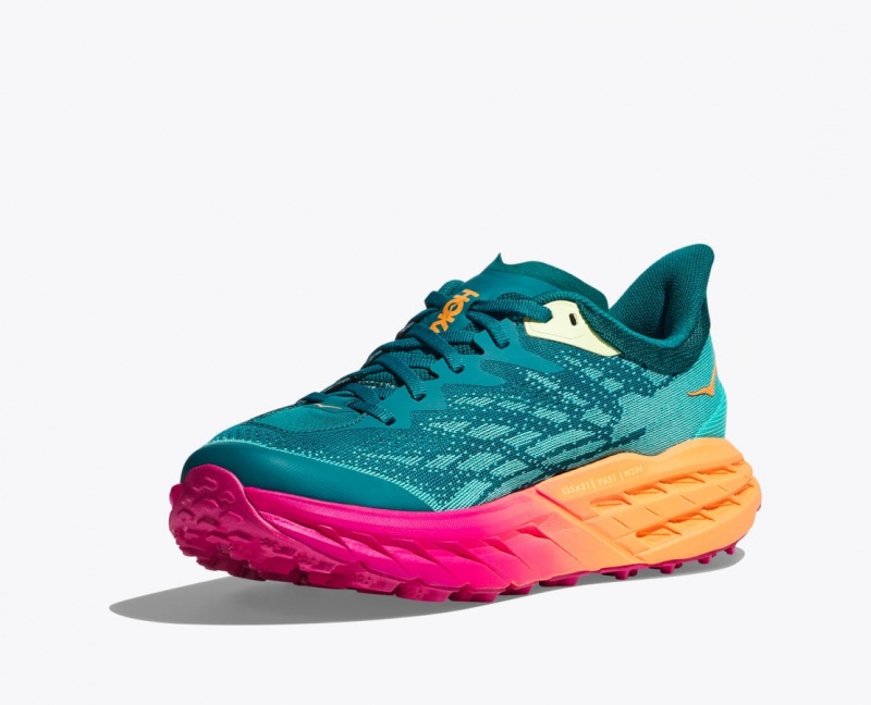 HOKA Speedgoat 5 Men's Trail Running Shoes Dark Turquoise / Pink / Orange | SXA648027