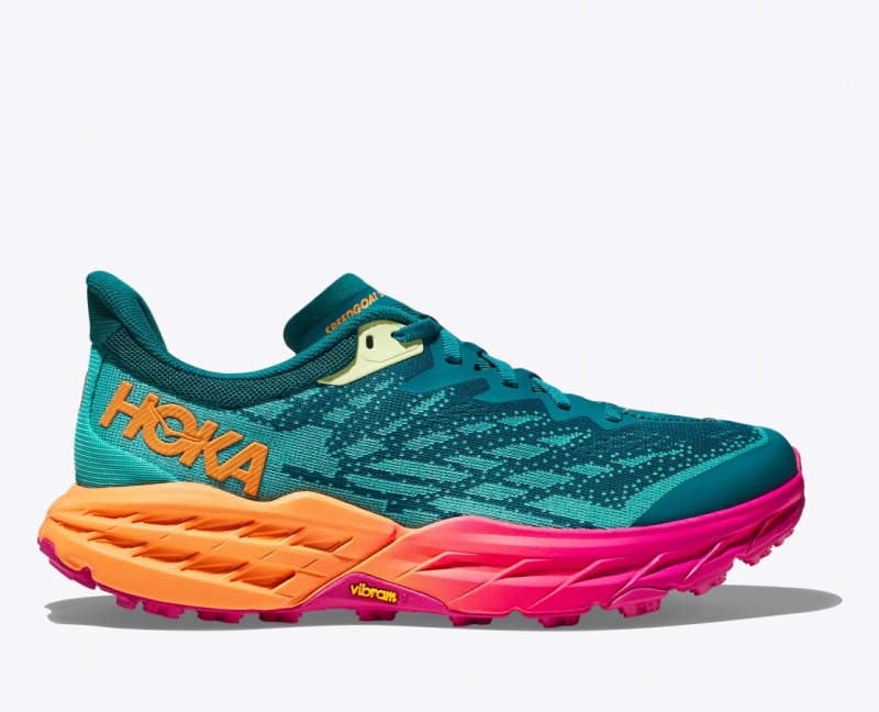 HOKA Speedgoat 5 Men\'s Trail Running Shoes Dark Turquoise / Pink / Orange | SXA648027