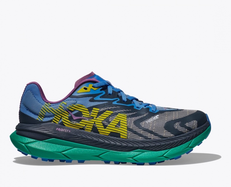 HOKA Tecton X 2 Men\'s Trail Running Shoes Black / Grey / Blue | EJQ420157