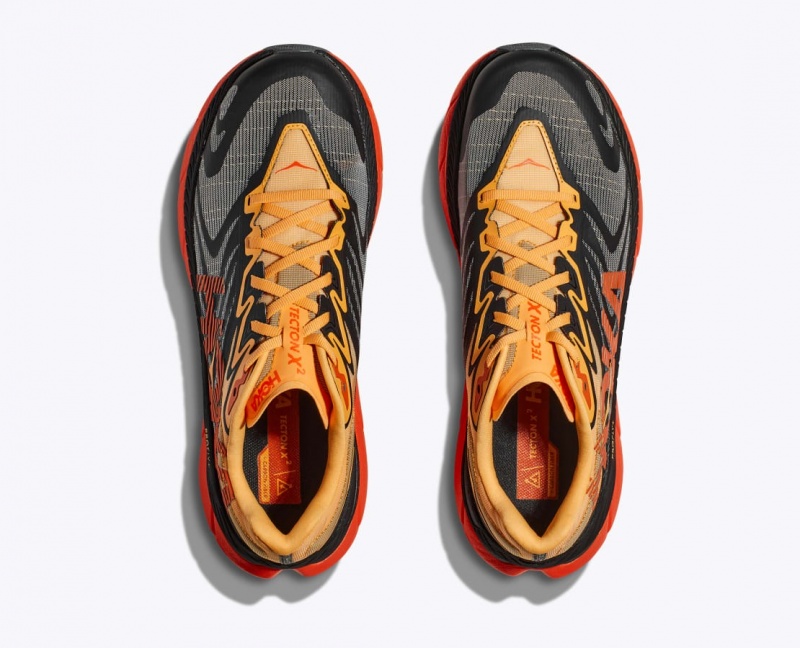 HOKA Tecton X 2 Men's Trail Running Shoes Black / Orange / Red | LZY739501