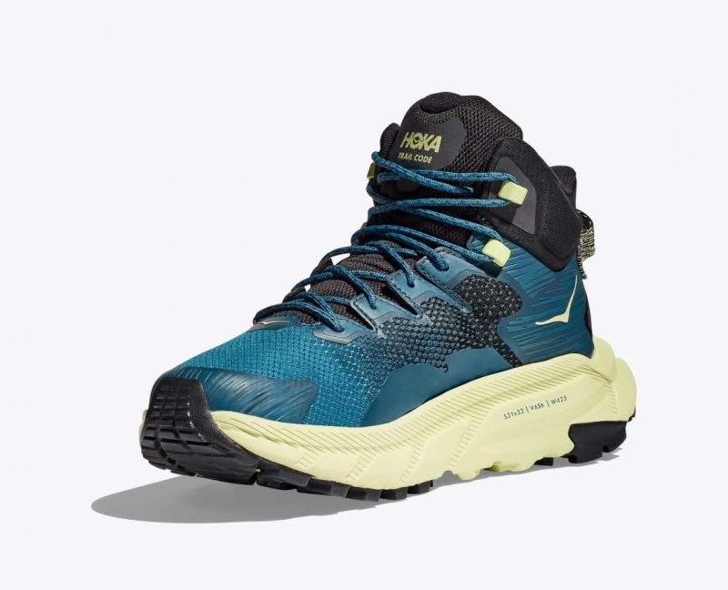 HOKA Trail Code GTX Men's Hiking Boots Blue / Black / Light Green | LSU529184