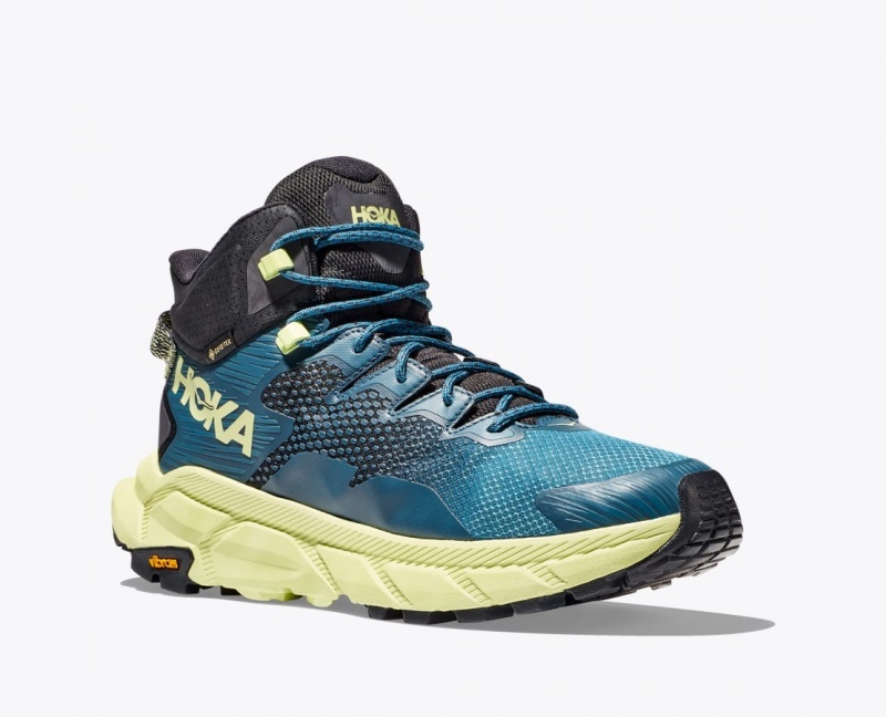 HOKA Trail Code GTX Men's Hiking Boots Blue / Black / Light Green | LSU529184