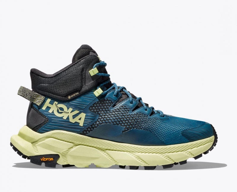 HOKA Trail Code GTX Men\'s Hiking Boots Blue / Black / Light Green | LSU529184